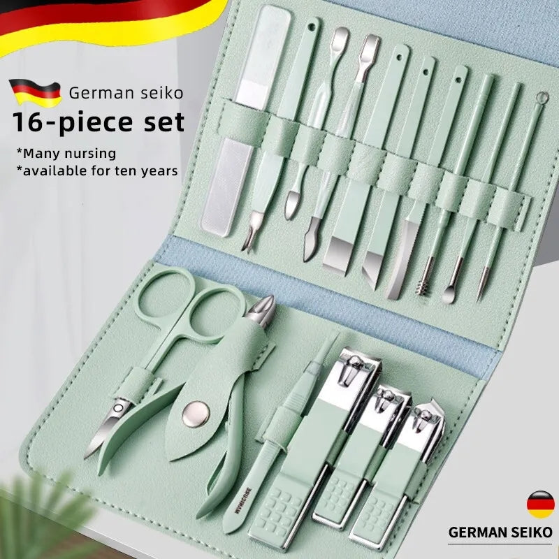 16 PCS Premium Stainless Steel Manicure & Pedicure Grooming Kit with Leather Case -  Get deals pk