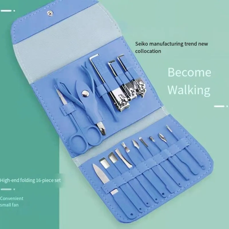 16 PCS Premium Stainless Steel Manicure & Pedicure Grooming Kit with Leather Case -  Get deals pk