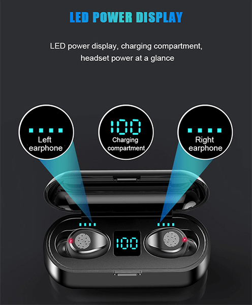 Mini Wireless Earbuds(F9 With 2000mAh Charging Case) -  Get deals pk