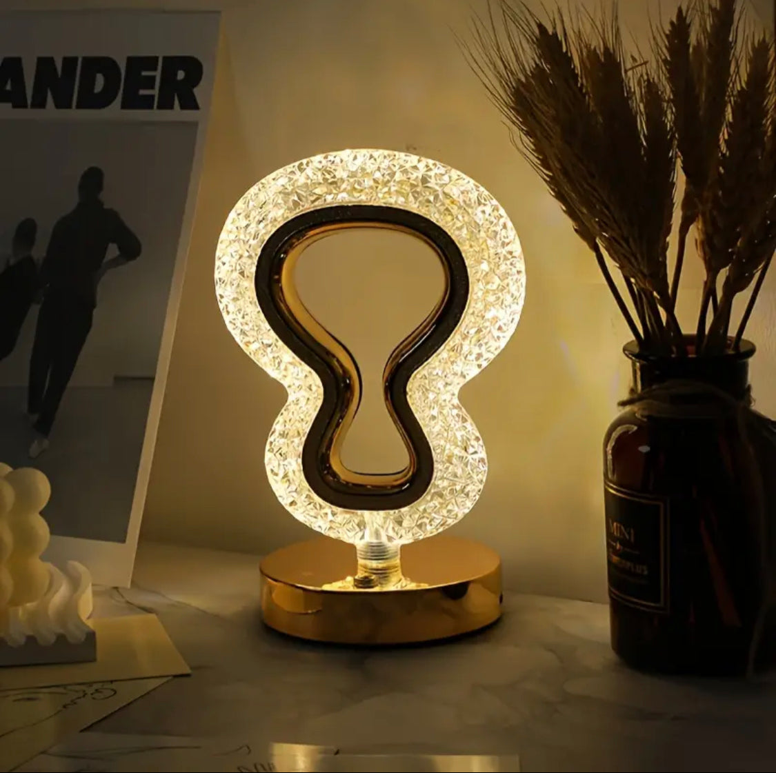 Halogen Decorated Crystal Table Lamp, Acrylic Border Bedside Night Light, Elegant Nightstand Lamp -  Get deals pk