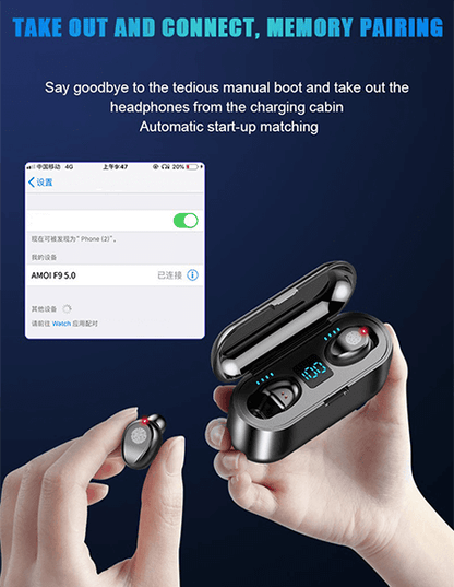 Mini Wireless Earbuds(F9 With 2000mAh Charging Case) -  Get deals pk