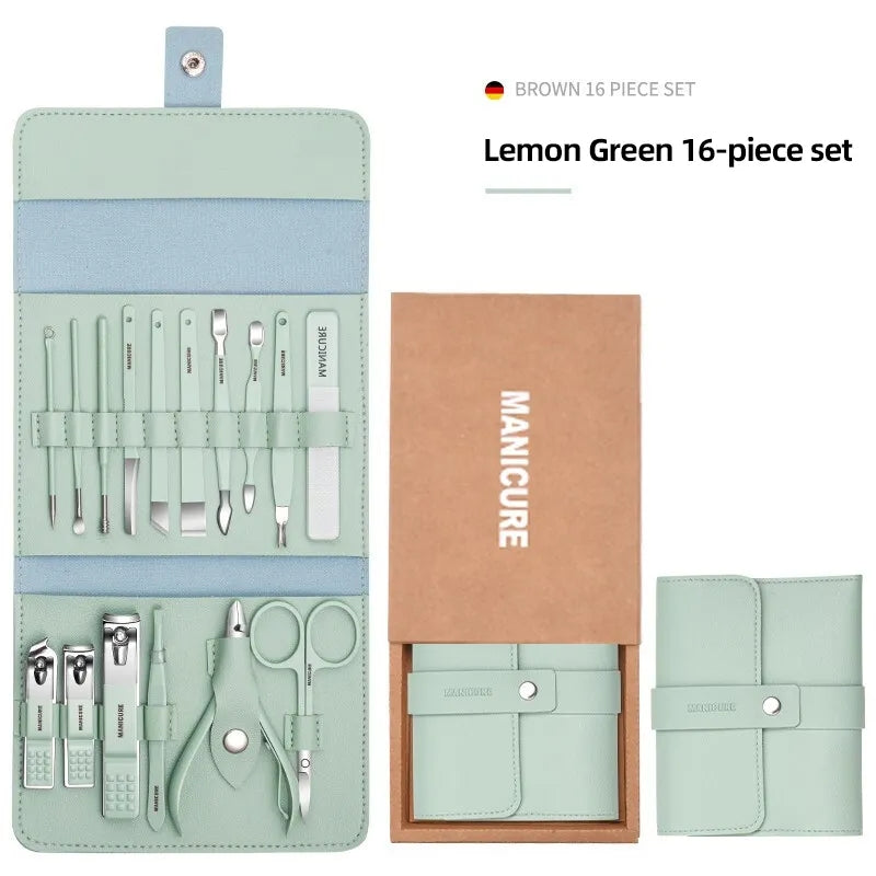 16 PCS Premium Stainless Steel Manicure & Pedicure Grooming Kit with Leather Case -  Get deals pk