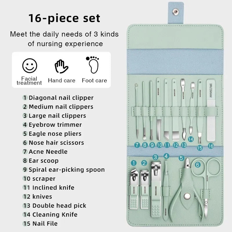 16 PCS Premium Stainless Steel Manicure & Pedicure Grooming Kit with Leather Case -  Get deals pk