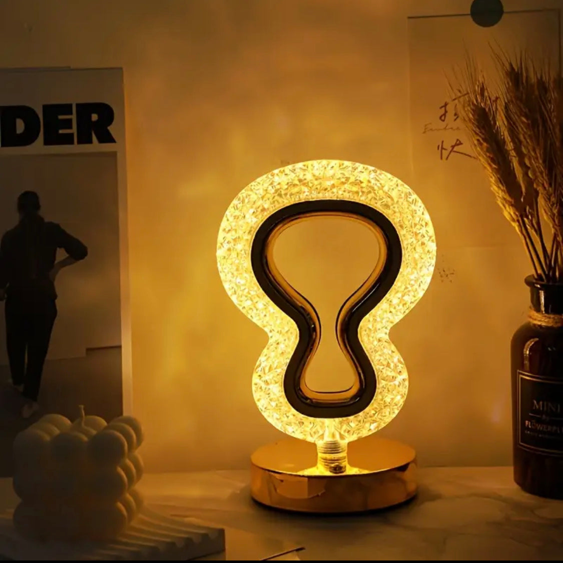 Halogen Decorated Crystal Table Lamp, Acrylic Border Bedside Night Light, Elegant Nightstand Lamp -  Get deals pk