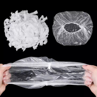 Set of 100 Plastic Stretchable Bowl Covers – Disposable Food Storage Wraps for Plates & Bowls